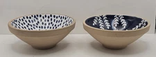 Set of 2 Mud Pie Blue Geometric Design Clay Art Bowls