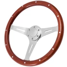 ⭐15" Inch Classic Wood Steering Wheel Riveted 3 Spoke w/ Horn For Chevy Ford GMC