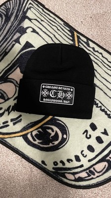 Chrome Hearts Black Knit Beanie Hat White Logo Patch Embroidered One Size