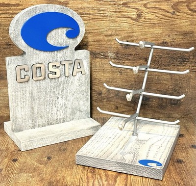 Costa Del Mar 4-Slot Sunglasses Display Stand & Wooden Advertising Sign Set