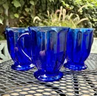 Anchor Hocking Vintage Glass Mugs In Cobalt Blue 4-3/4” Tall Set of 3