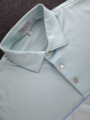 Peter Millar Polo Golf Shirt Mens Sz Large Summer Comfort Sea Foam Striped Chest