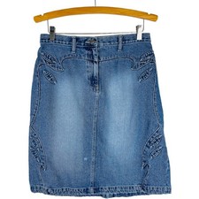 Vintage blue denim midi 90s western y2K jean skirt 12