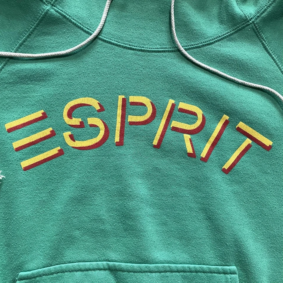 Sudadera con Capucha Esprit Vintage Mujer Pequeña Verde Logo Pullover Raglán Años 80 Foto 2 de 4