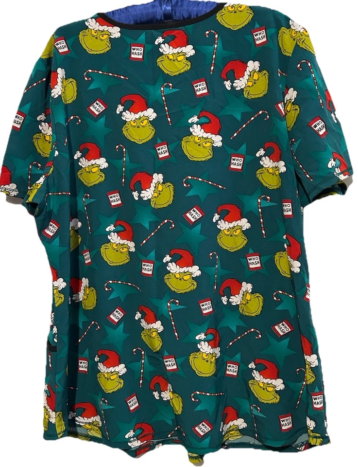 Blusa Médica Dr Seuss Talla XL Verde Grinch Navidad Enfermera Médica Dental Elástica Foto 4 de 4