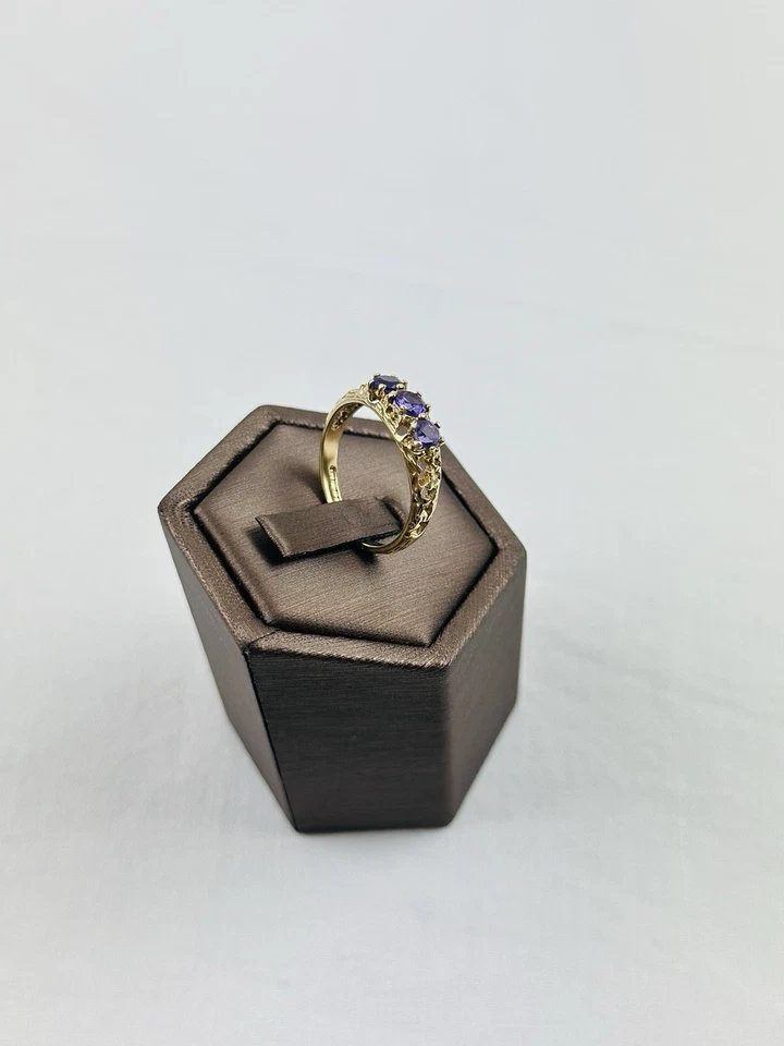 Золотое кольцо с аметистом 9 карат, винтажное и с клеймом  - Изображение 3 из 4