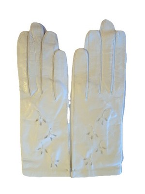 Vintage Leather Gloves White Floral Embroidered Size 6 1/4 Ladies Formal  NWOT