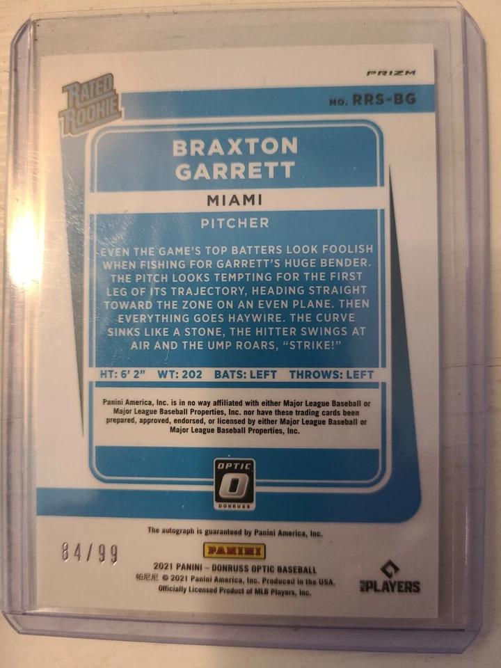 2021 Donruss Optic Choice BRAXTON GARRETT rookie red mojo auto-84/99-Marlins - Image 2 of 2