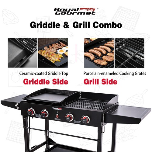 Royal Gourmet Portable 4-Burner Flat Top Gas Grill Combo with Folding Legs - Picture 4 of 13