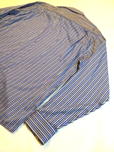 Pronto Uomo Men's XXL Non Iron Button Up Shirt Black Blue Teal Gray Striped - Picture 9 of 12