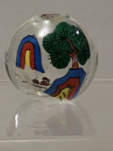 LAGERVERKAUF * SELTEN * RIESIGER 35 MM VINTAGE CHINESISCHE RÜCKSEITIG BEMALTE GLASPERLE LANDSCHAFT - Bild 1 von 8