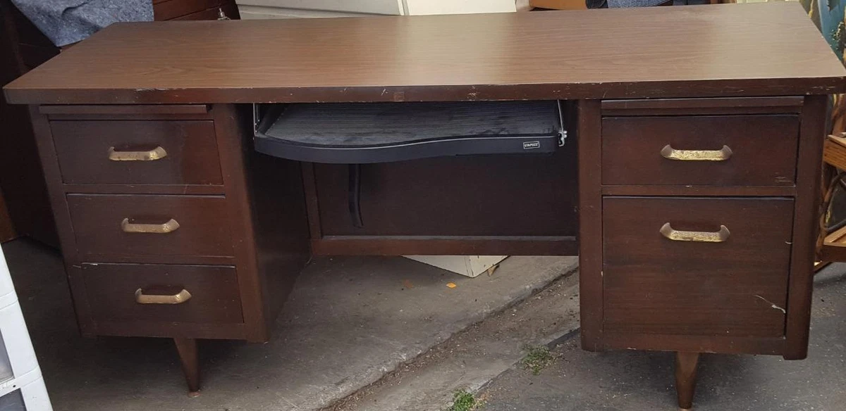 Amazing Mid-Century Solid Wood Office Desk - Dark Veneer Finish - Added  Keyboard