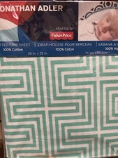 Jonathan Adler Fisher-Price Lisbon 100 Cotton Crib Fitted Sheet NWT Green White