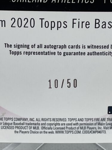 2020 Topps Fire Sean Murphy Auto FA-SM /50 All Star Braves - Picture 3 of 3
