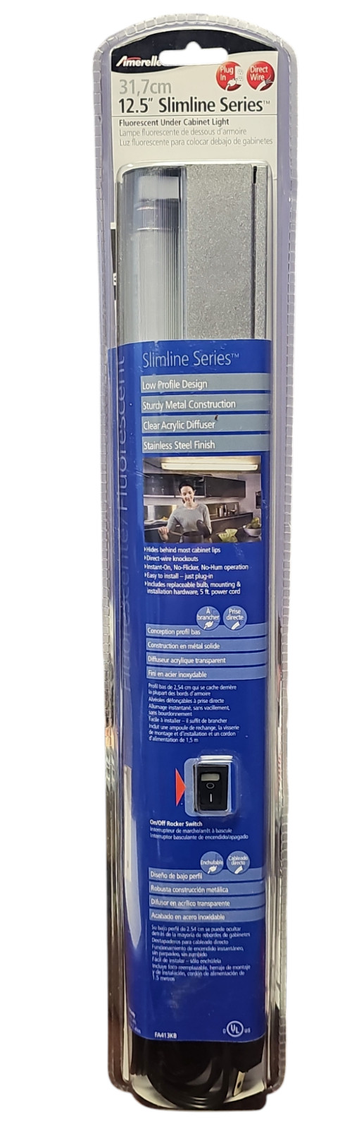 Westek FA413KB Direct Wire 8W Fluorescent Slim Cabinet Light 12.5-Inch