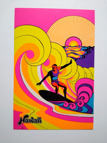 Hawaiian Surfer Waves Sun Psychedelic Postcard Ponio Craft Groovy Mod Hawaii - Picture 2 of 3