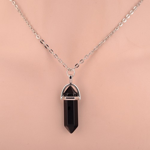 Natural Crystal Hexagonal Column Bullet Necklace Stone Pendant Jewelry Gift - Picture 14 of 42