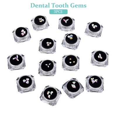 3Pcs Dental Tooth Gems Crystal Diamond Ornament with Box Teeth Decoration