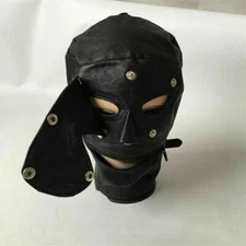 New Removable eye-pad zip-mouth head Mask PU Leather Hood Mask Cosplay