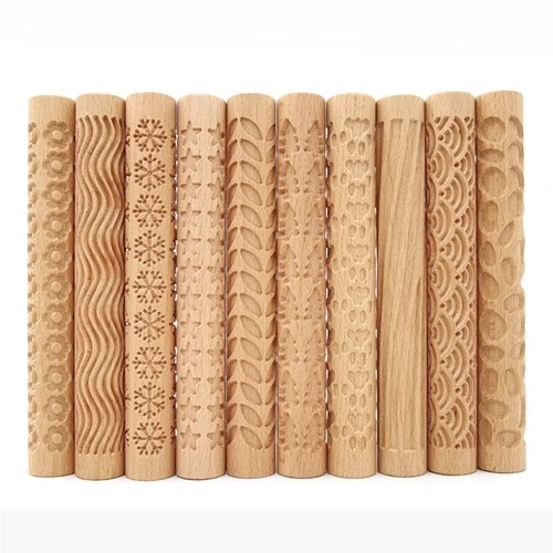 Wooden Engraved Cookies Biscuit Flower Pattern Embossed Rolling Pin Baking Tools - Picture 9 of 22