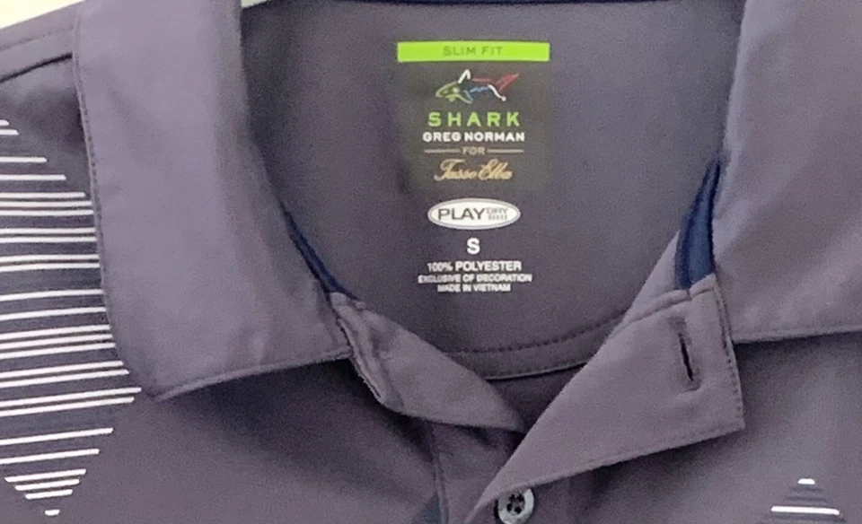 🌷 Greg Norman Play Dry Slim Fit Shark Logo Polo Golf Shirt w Stripes Size Small - Image 3 of 4