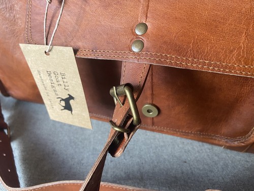 Leather Duffel Bag 21" Wide D21 Medium Overnight Sports SQUARE Billy Goat Design - Picture 3 of 11