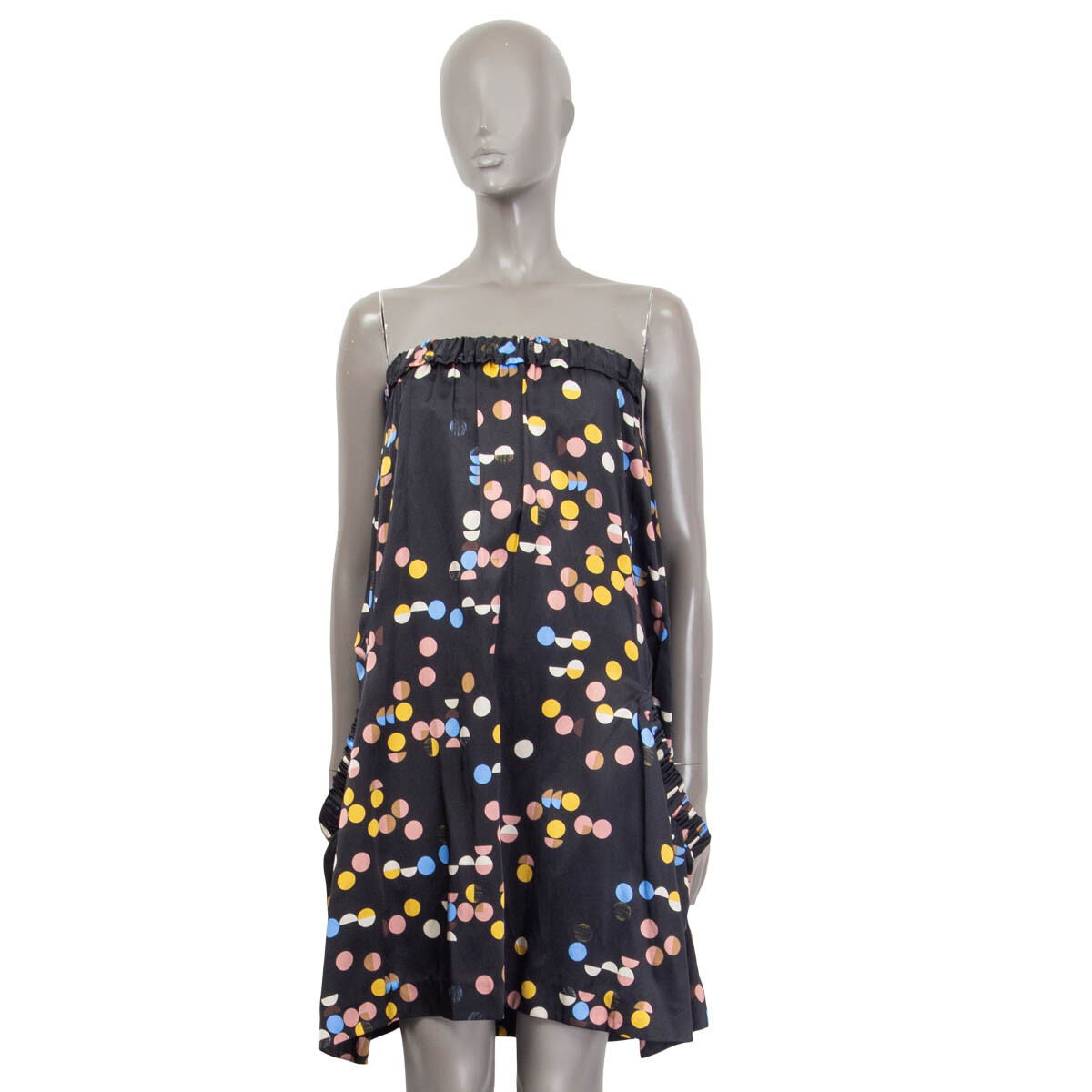 lulu summer dress Lulu-B Polo-Collar Quarterzip Short-Sleeve Dress Geometric Lines Navy MED