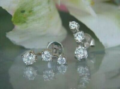 1.60 Ct Round Cut Moissanite Three Stone Stud Earrings 925 Sterling Silver