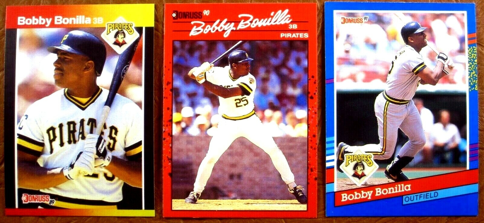 LOT (3) DONRUSS BOBBY BONILLA 1989 (#151) 1990 (#290) 1991 (#325) PACK FRESH 