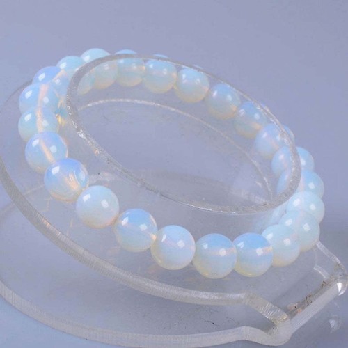 8mm Fashion white opal round gemstone beads stretchable bracelet 7.5" - Picture 3 of 6