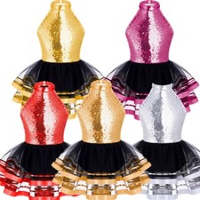 Kids Girls Sequins Dance Dress Banquet Tutu Princess Skirted Leotard Dancewear