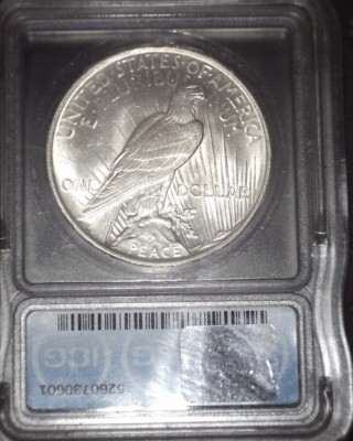 マシィ 明生関、玉鷲関端切れ 1922 $1 Peace Dollar Struck Thru Reverse PCGS MS62