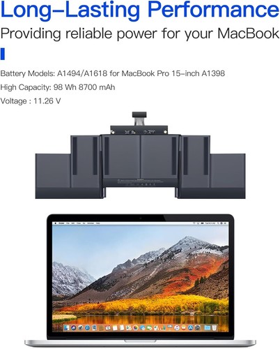 Batterie de remplacement A1398 pour MacBook Pro 15 pouces A1398 (mi-2015,mi-2014,fin - Photo 4/6