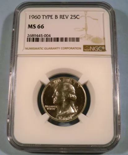 1960 NGC MS66 WASHINGTON QUARTER TYPE B REVERSE FS-901 MS 66 25c