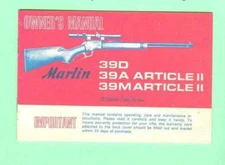 Marlin Model 39D 39A and 39M Owners Manual Reproduction