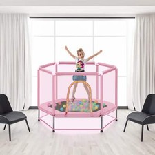 55'' Toddlers Trampoline with Safety Enclosure Net and Balls, Indoor Outdoor Min