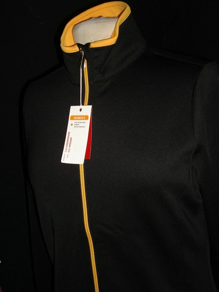 NWT ANTIGUA BLACK W/YELLOW TRIM POLY/SPANDEX FULL ZIP L/S WOMENS LEADER JACKET S - Image 3 of 4