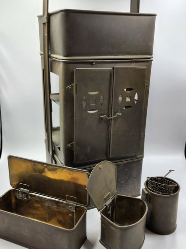 Antique Brass Asian Noodle Cart Stand, 3 Hanging Compartments 28"H Circa 1920s - Picture 3 of 9