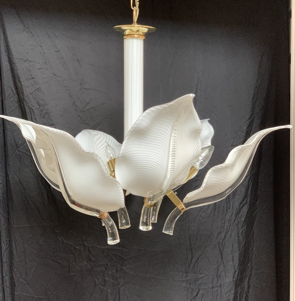 Люстра MURANO Franco Luce Seguso Glass Lotus Italian Leaf Calla Lilly 28 дюймов - Изображение 2 из 4