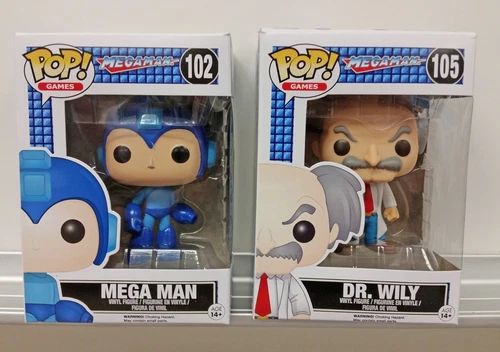Funko Pop Vinyl #102 #105 - Mega Man & Dr. Wily w/ Box Protectors (Nintendo)