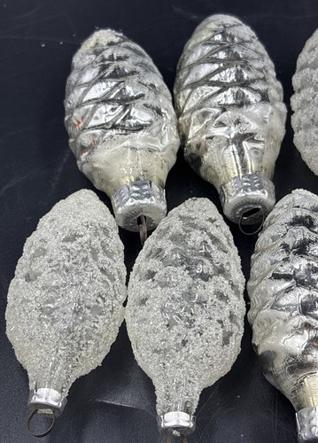 10x Vintage DDR Thüringer Weihnachts Christ Baum Schmuck Zapfen Set Silber - Bild 2 von 5