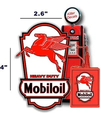 (MOBI-LUB-3) 4" MOBIL PEGASUS OIL CAN LUBSTER PROJECT DECAL GAS PUMP 