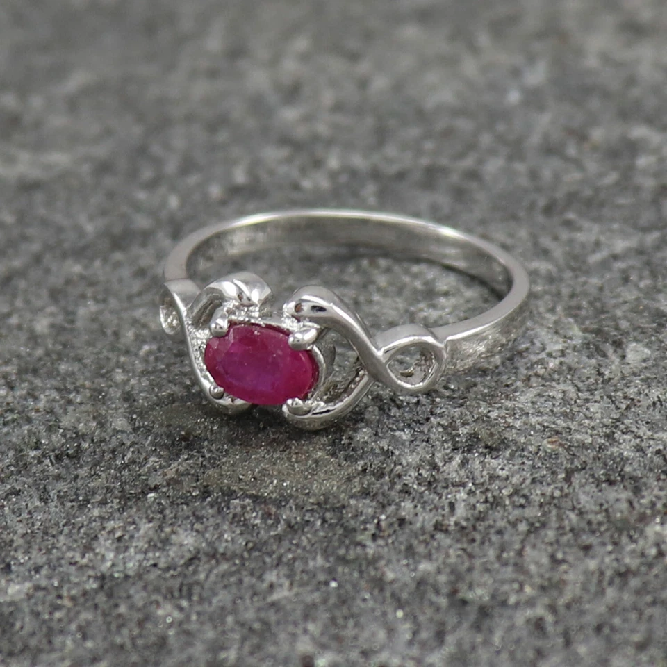 Engagement Pink Ruby 925 Sterling Silver Vintage Silver Ring Size US 8.25 - Image 3 of 4