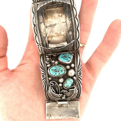 Vintage Sterling Silver Robert Nez Navajo Watch Band Cuff Large - Picture 4 of 9