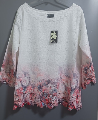 Damee Inc women's Artsy Top Sz XL Floral lined Cobweb crochet Old money Luxury