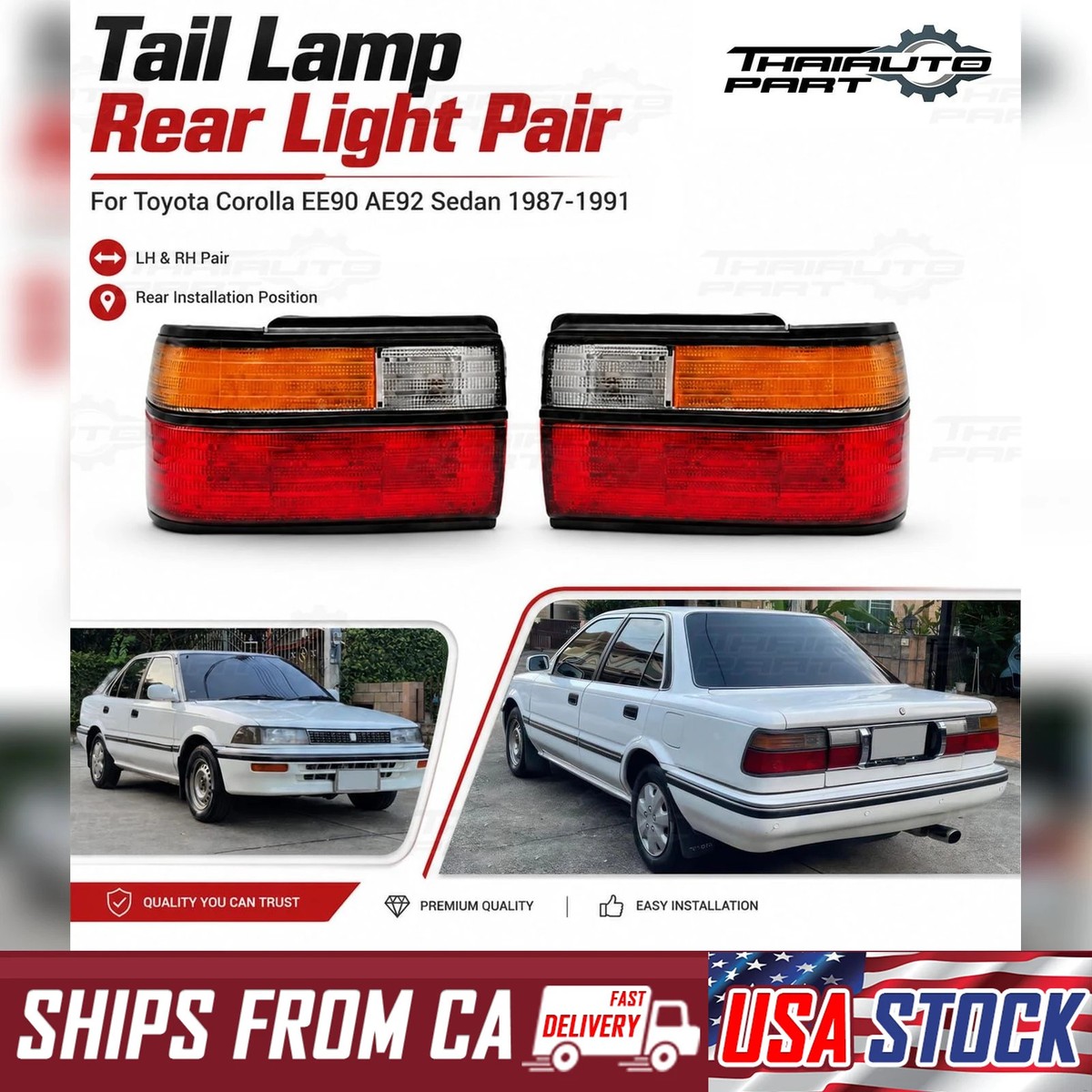 FIT 87 88 89 90 91 TOYOTA COROLLA E90 AE90 SEDAN TAIL LAMP REAR
