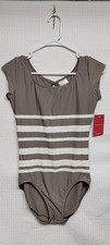 Capezio Hudson Leotard Brown/Cream Stripe Scoop Front Teardrop-Cutout Back SZ LW