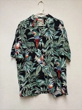 Vtg Paradise Found Men’s Hawaiian Shirt Flora Cockatoo Short Sleeve Sz L