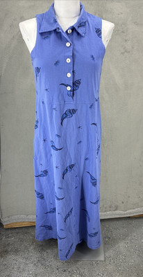 Vintage Zip Code Maxi Dress Medium Blue Cotton Seashell Travel Beach Summer