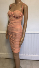 NWT Fashion Nova Peach Mesh bodycon dress Sz S NWT Adj Straps Sheer